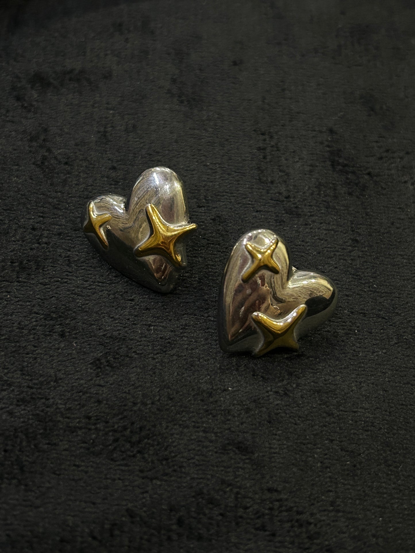 Bling Heart Silver & Gold Earrings