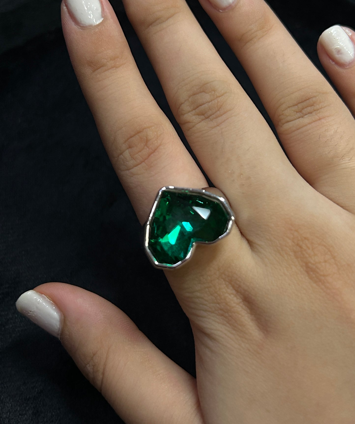 Chunky Green Heart Anti-tarnish Ring