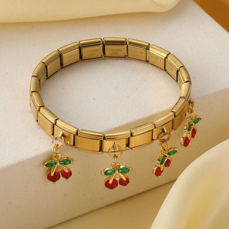 Glass Cherry Italian Charm Bracelet