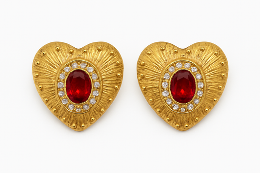 Everlasting Ruby Heart Studs Earrings