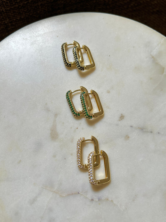 Aura Zirconia Rectangular Hoop Earrings