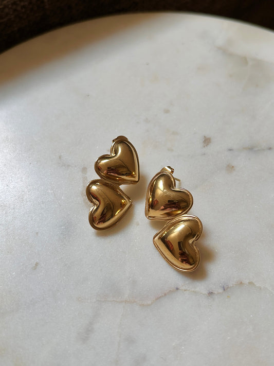 Double Heart Drop Anti-Tarnish Earrings