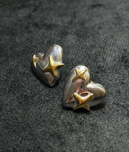 Bling Heart Silver & Gold Earrings