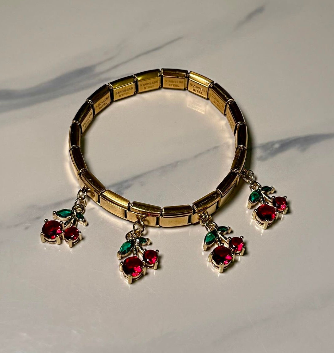 Glass Cherry Italian Charm Bracelet