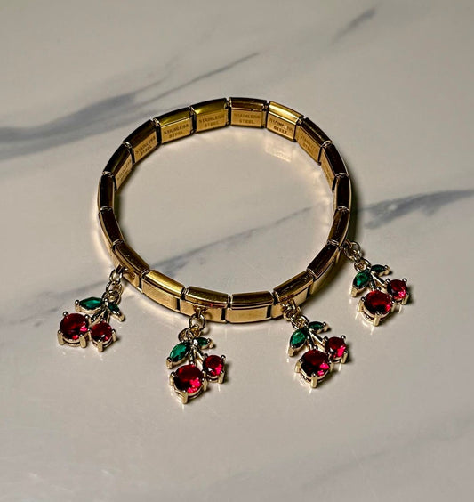 Glass Cherry Italian Charm Bracelet