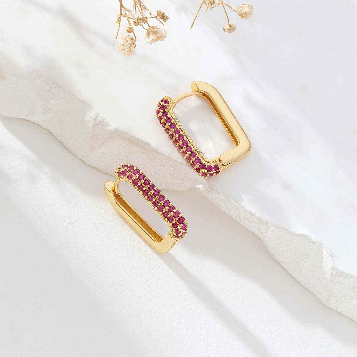 Aura Zirconia Rectangular Hoop Earrings