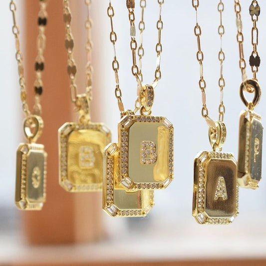 Glimmer 18K Gold Plated Rhinestone Personalized Anti-Tarnish Initial Necklace